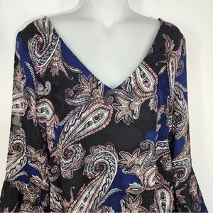 White House Black Market Paisley Long Sleeve Dress - Black and Blue